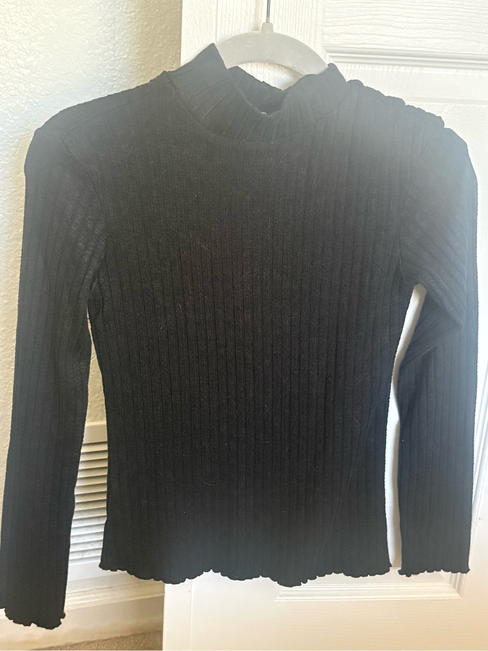 dip Black Ribbed Mock Neck Long Sleeve Top
